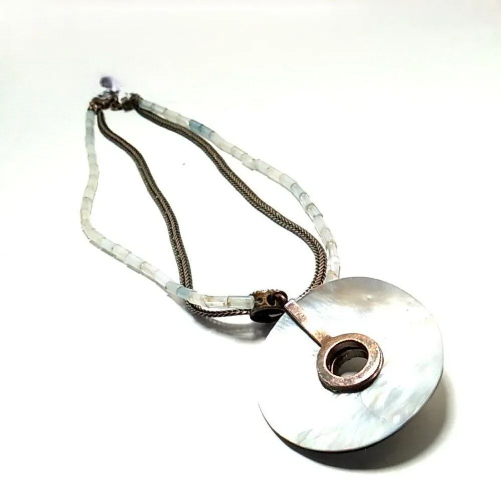 Vintage Avon Copper Abalone Shell Beaded Pendant Necklace